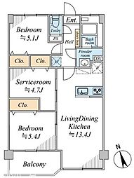 小栗原住宅3号棟 2LDKの間取図画像