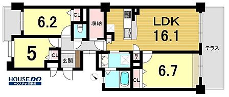 専有面積76.58m2の3LDK。
