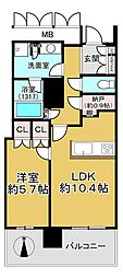 北浜ミッドタワー 1LDKの間取図画像
