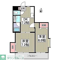 第2成城島田マンション 2DKの間取図画像
