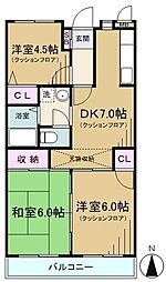 フローラ関富 3DKの間取図画像