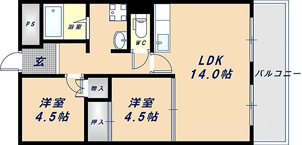 大阪府大阪市東成区深江南1丁目(賃貸マンション2LDK・4階・54.00㎡)の写真 その2