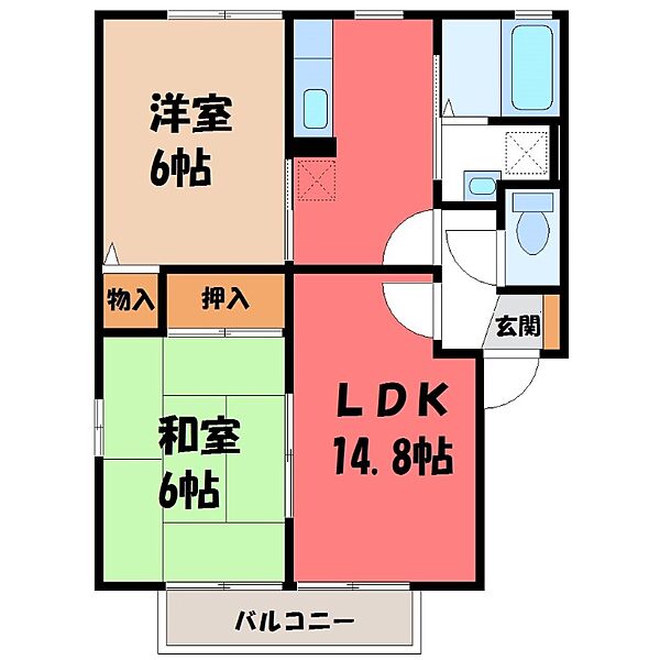 茨城県結城市新福寺6丁目(賃貸アパート2LDK・2階・51.69㎡)の写真 その2