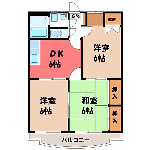 栃木県栃木市泉町(賃貸マンション3DK・3階・56.45㎡)の写真 その2