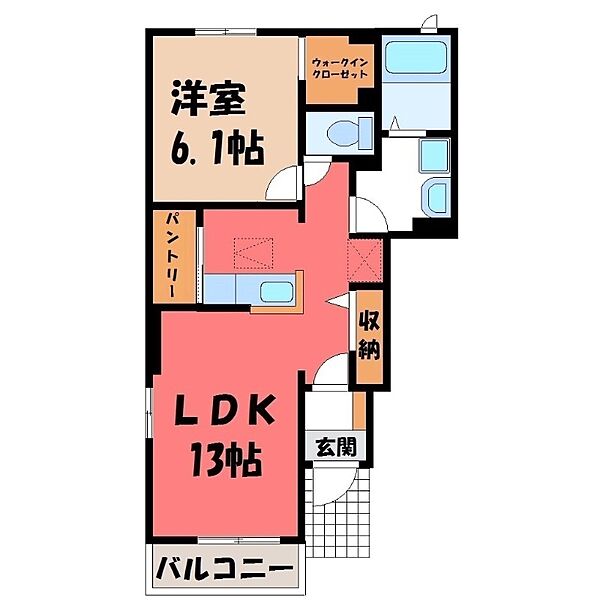 栃木県栃木市大平町富田(賃貸アパート1LDK・1階・45.77㎡)の写真 その2