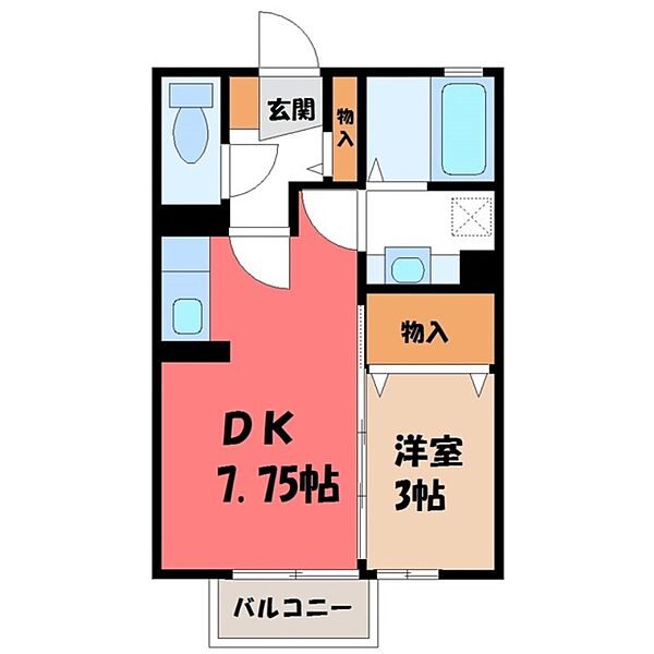 栃木県小山市大字外城(賃貸アパート1DK・1階・29.44㎡)の写真 その2