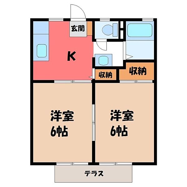 栃木県栃木市富士見町(賃貸アパート2K・1階・35.91㎡)の写真 その2