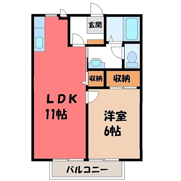 栃木県小山市大字羽川(賃貸アパート1LDK・2階・40.92㎡)の写真 その2