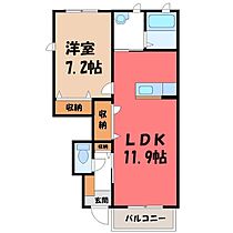 栃木県栃木市大平町富田（賃貸アパート1LDK・1階・45.95㎡） その2