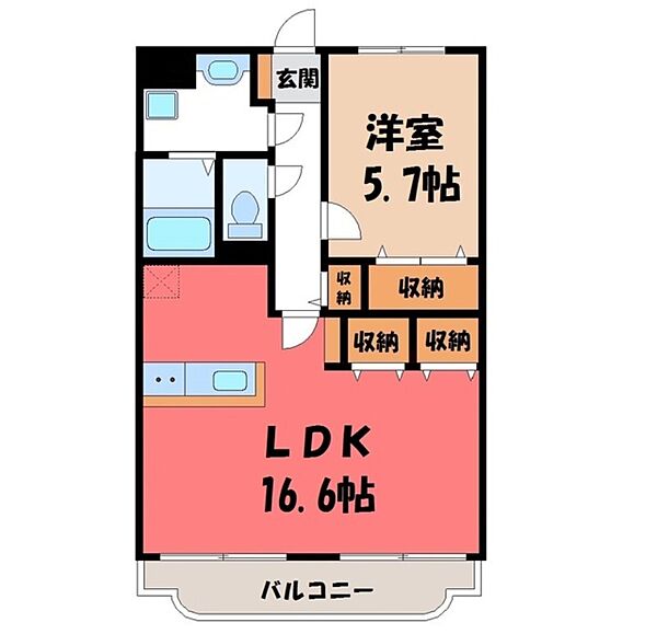 栃木県下野市柴(賃貸マンション1LDK・3階・55.51㎡)の写真 その2