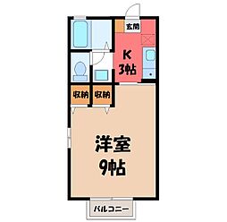 H・I ハウス 2階1Kの間取り