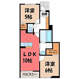 ラ・ブリーゼ 小山喜沢 1階2LDKの間取り