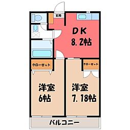 ラ・セゾン古川 2DKの間取図画像