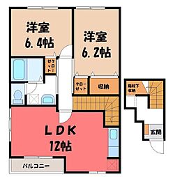 ラフレシールB棟 2LDKの間取図画像