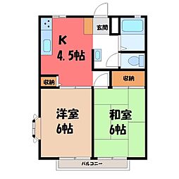 アメニティハイツB 2Kの間取図画像