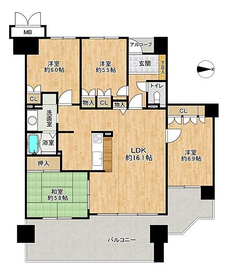 角部屋の4LDK!水回りが近くに配置された家事効率の良い間取りです☆