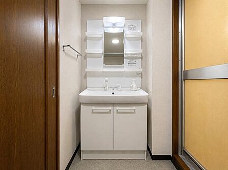 洗面台の下に収納があるタイプです。洗剤などの日用品を収納できます。