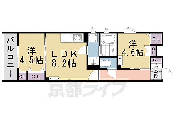 大阪府枚方市春日元町(賃貸アパート2LDK・2階・43.45㎡)の写真 その2