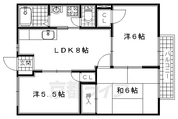 京都府城陽市富野(賃貸アパート3LDK・2階・52.17㎡)の写真 その2