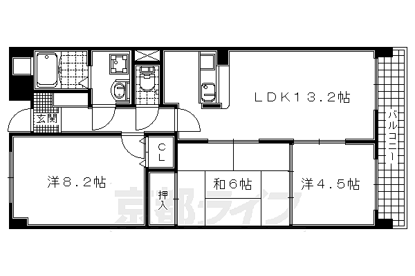 京都府宇治市木幡(賃貸マンション3LDK・2階・67.96㎡)の写真 その2