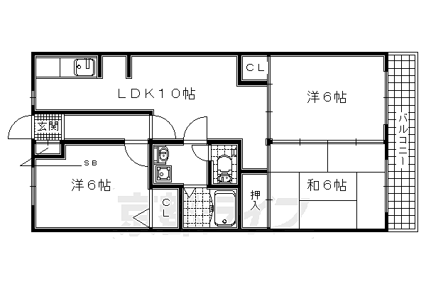 京都府城陽市平川(賃貸マンション3LDK・4階・59.08㎡)の写真 その2