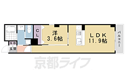 ソレイユ京都二条 1LDKの間取図画像