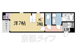 アベニューサイド五条 1Kの間取図画像