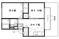 アーバンハイツ嵯峨野B棟 2DKの間取図画像