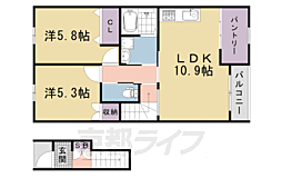 京都市右京区嵯峨折戸町アパート 2LDKの間取図画像