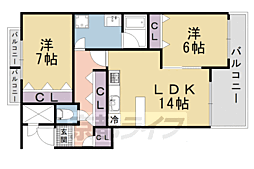 御所西ロイヤルプラザ 2LDKの間取図画像