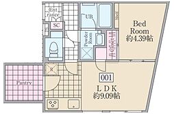 レーヴレジデンス市ヶ谷 1LDKの間取図画像