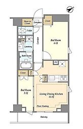 市谷台町坂フロント 2LDKの間取図画像