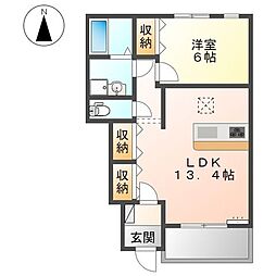 レークサイドI番館 1階1LDKの間取り