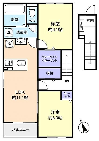 サンパティークIII ｜千葉県八千代市萱田(賃貸アパート2LDK・2階・58.60㎡)の写真 その2