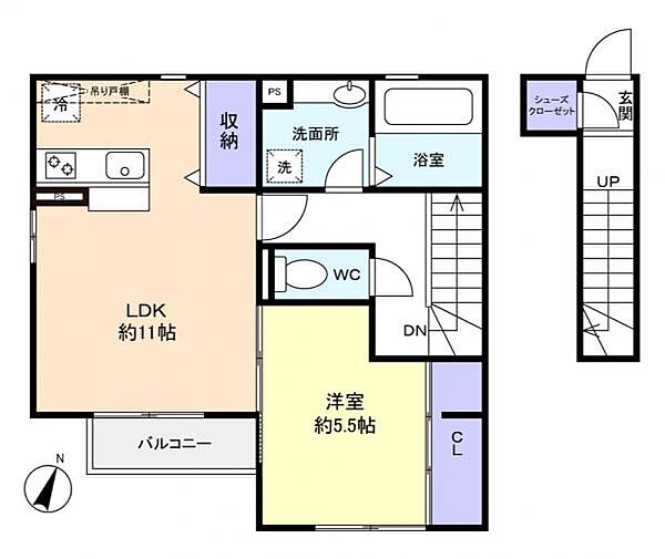 グランメール ｜千葉県船橋市坪井東5丁目(賃貸アパート1LDK・2階・49.58㎡)の写真 その4