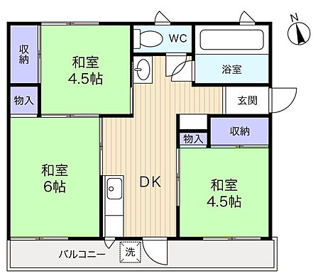 使い勝手の良い振り分けタイプの3DK