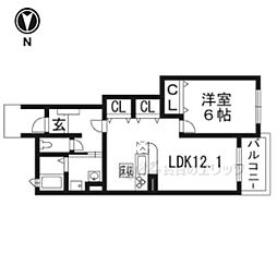 エアリーレジデンス・芝生 1LDKの間取図画像