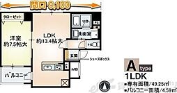 デセンテ北梅田 1LDKの間取図画像