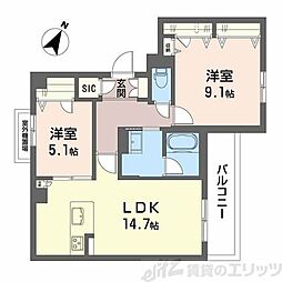 吹田市昭和町マンション 2LDKの間取図画像