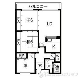 カルム千里山土井B棟 2SLDKの間取図画像
