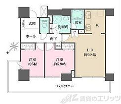 メロード吹田一番館 2308 ｜ 大阪府吹田市片山町１丁目1-1（賃貸マンション2LDK・23階・59.56㎡） その2