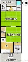 よすみコーポA棟 2Kの間取図画像