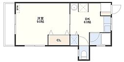 ウェル辻町 1DKの間取図画像