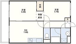 ヒルトップスミヨシ 2DKの間取図画像