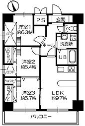 グランドポレストーネ大手町 11階3LDKの間取り