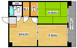 コーポサンシャイン’81 3階2DKの間取り