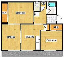 ビレッジハウス井口6号棟 1階3DKの間取り