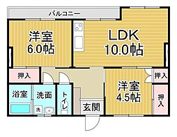 第一今井ビル 3階2DKの間取り