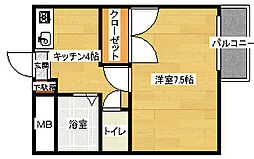 プティティーオー 1Kの間取図画像