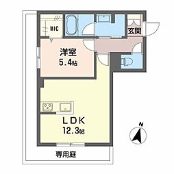 ルリエ府中レジデンス 1階1LDKの間取り